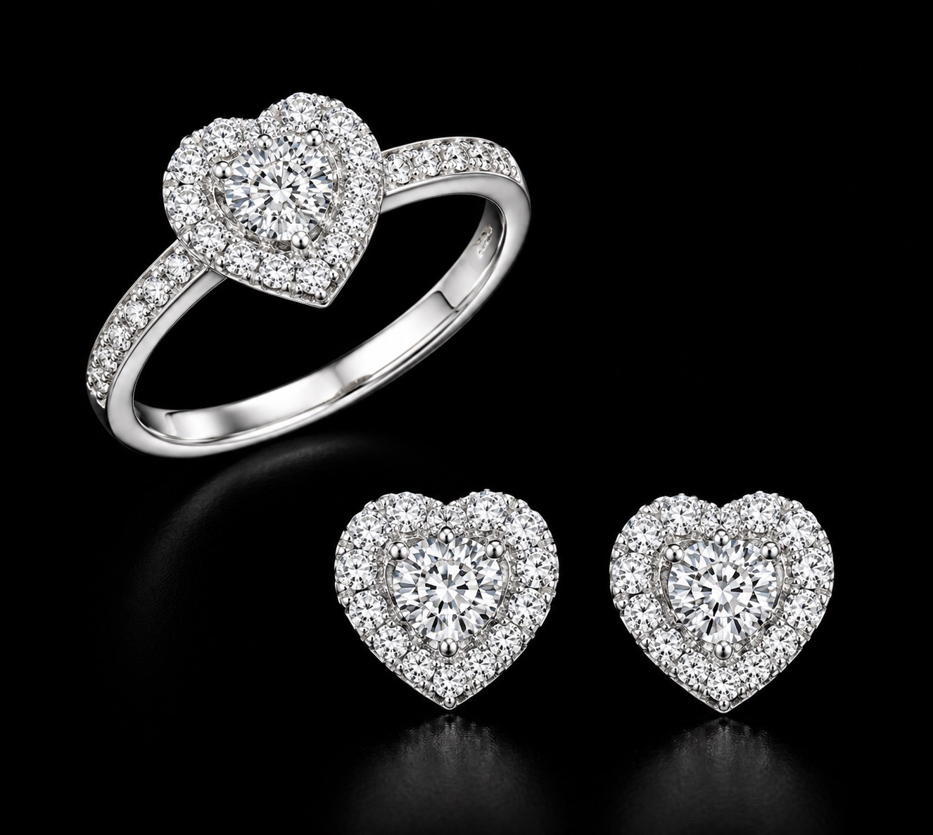 Heart Halo Ring & Earrings Set